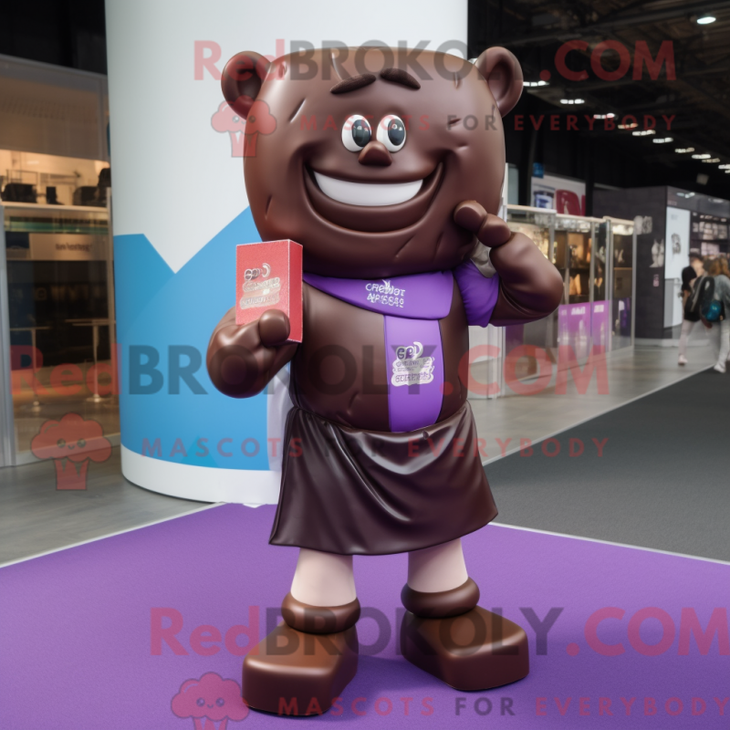 Mascot character of a Purple Chocolate Bars dressed with a Rugby Shirt and Necklaces Mascot character of a Purple Chocolate Bars dressed with a Rugby Shirt and Necklaces