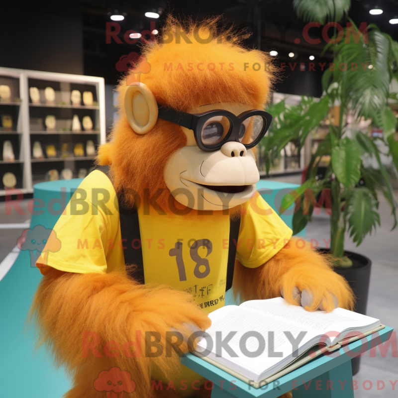 Mascot character of a Yellow Orangutan dressed with a Romper and Reading glasses Mascot character of a Yellow Orangutan dressed with a Romper and Reading glasses