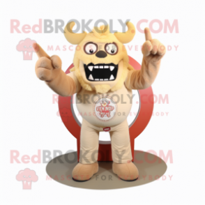 Beige Demon mascot costume character dressed with a Flare Jeans and Rings