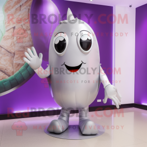 Silver Eggplant mascot costume character dressed with a Romper and Foot pads