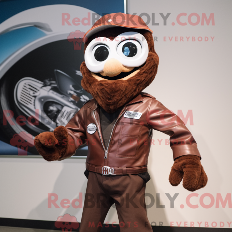 Mascot character of a Brown Acrobat dressed with a Moto Jacket and Pocket squares Mascot character of a Brown Acrobat dressed with a Moto Jacket and Pocket squares