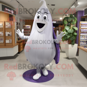 Silver Eggplant mascot costume character dressed with a Romper and Foot pads