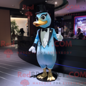 Mascot character of a Sky Blue Geese dressed with a Tuxedo and Bracelet watches