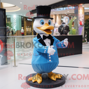 Mascot character of a Sky Blue Geese dressed with a Tuxedo and Bracelet watches