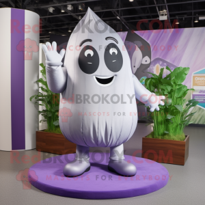 Silver Eggplant mascot costume character dressed with a Romper and Foot pads