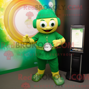 Mascot character of a Green Pot Of Gold dressed with a Henley Shirt and Smartwatches