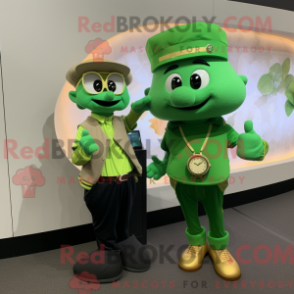 Mascot character of a Green Pot Of Gold dressed with a Henley Shirt and Smartwatches