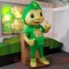Mascot character of a Green Pot Of Gold dressed with a Henley Shirt and Smartwatches