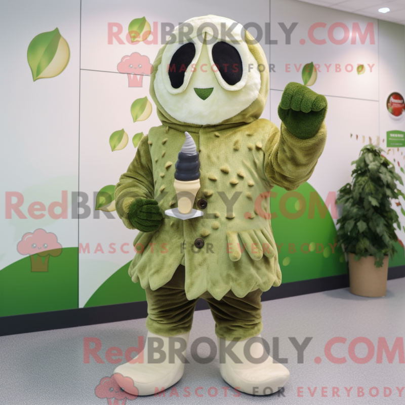 Mascot character of a Olive Ice Cream dressed with a Coat and Mittens Mascot character of a Olive Ice Cream dressed with a Coat and Mittens