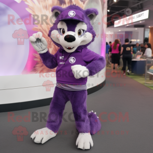 Purple Say Wolf mascot costume character dressed with a Leggings and Bracelet watches