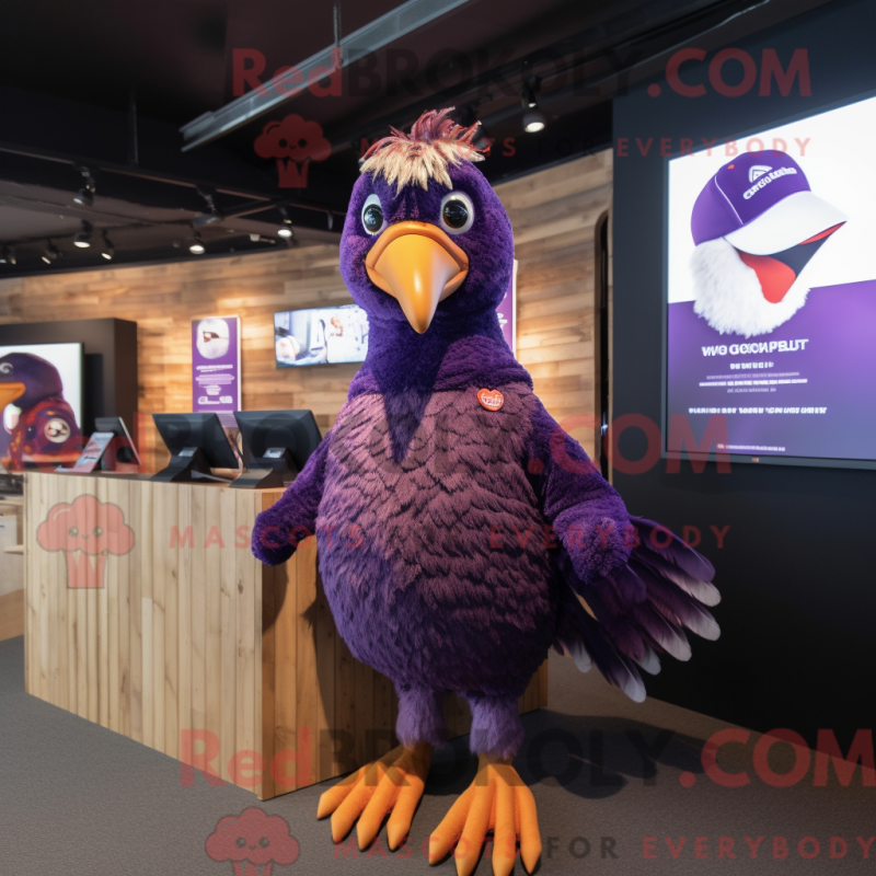Mascot character of a Purple Pheasant dressed with a Playsuit and Rings Mascot character of a Purple Pheasant dressed with a Playsuit and Rings