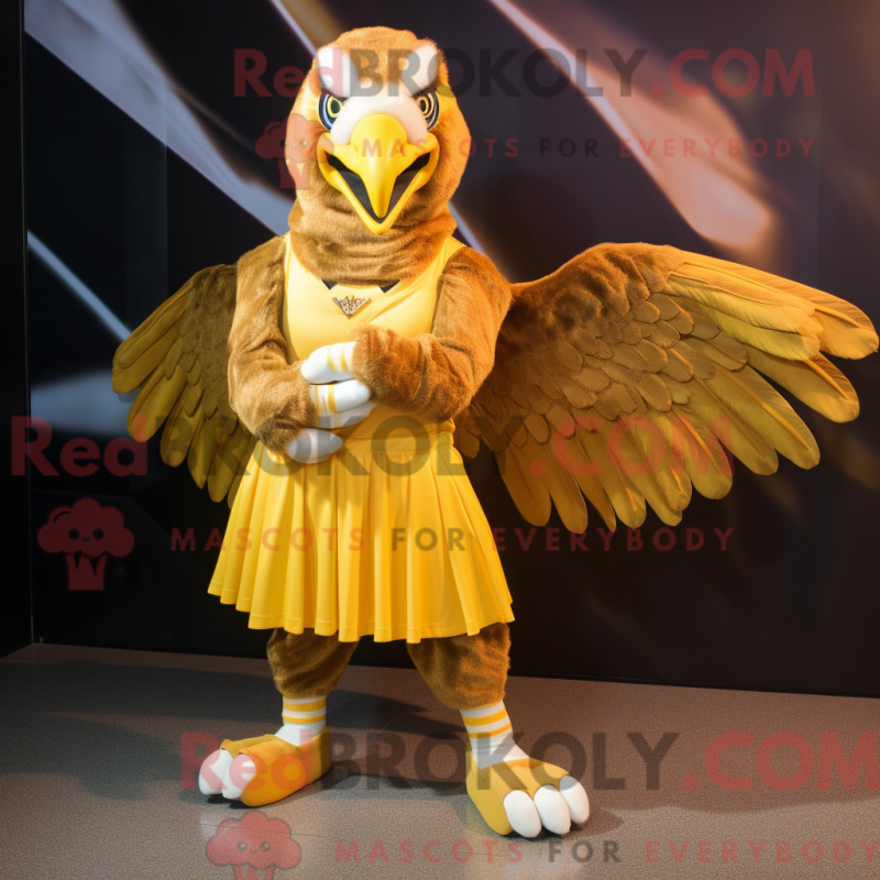 Mascot character of a Gold Eagle dressed with a Skirt and Headbands Mascot character of a Gold Eagle dressed with a Skirt and Headbands