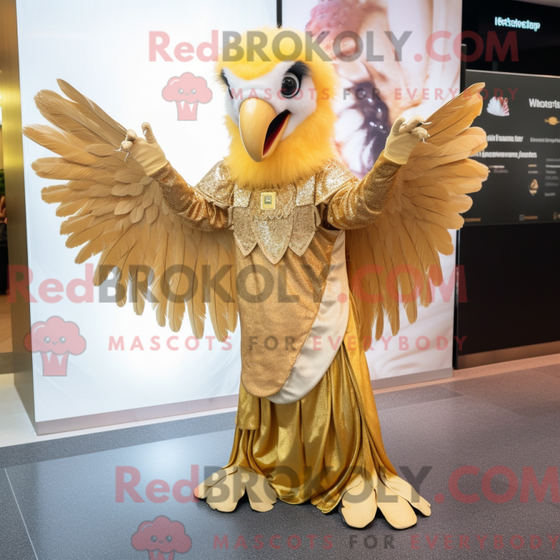 Mascot character of a Gold Eagle dressed with a Skirt and Headbands Mascot character of a Gold Eagle dressed with a Skirt and Headbands
