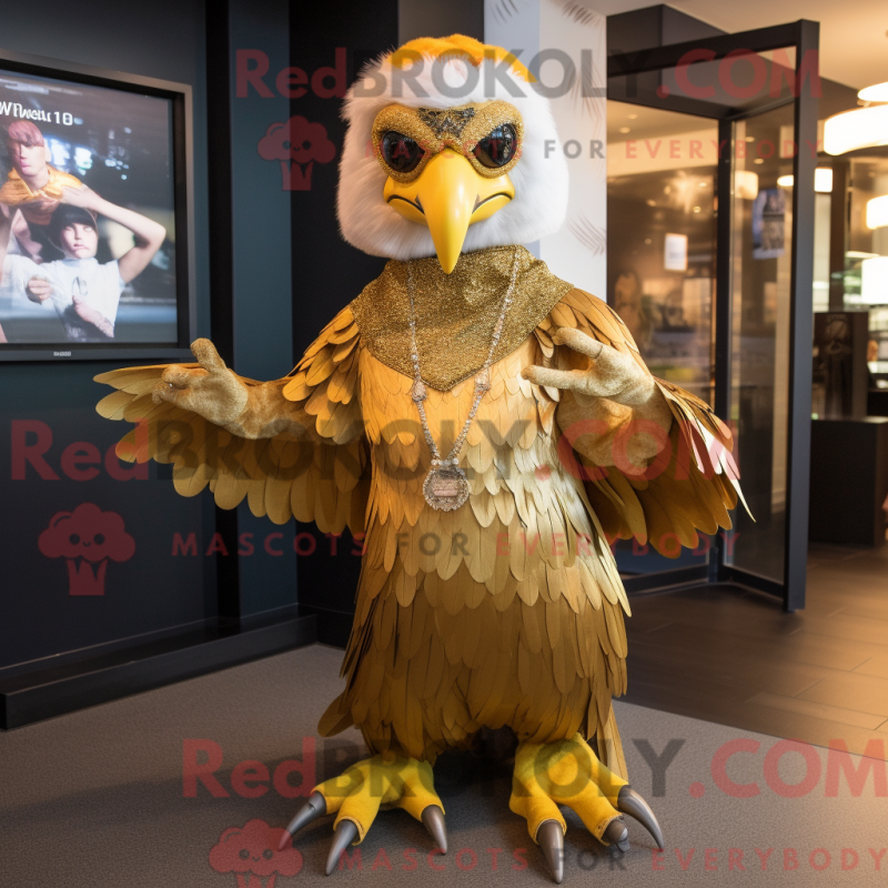 Mascot character of a Gold Eagle dressed with a Skirt and Headbands Mascot character of a Gold Eagle dressed with a Skirt and Headbands