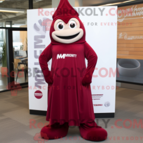 Mascot character of a Maroon Momentum dressed with a Maxi Dress and Belts