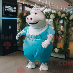 Mascot character of a Cyan Beef Wellington dressed with a Wedding Dress and Smartwatches