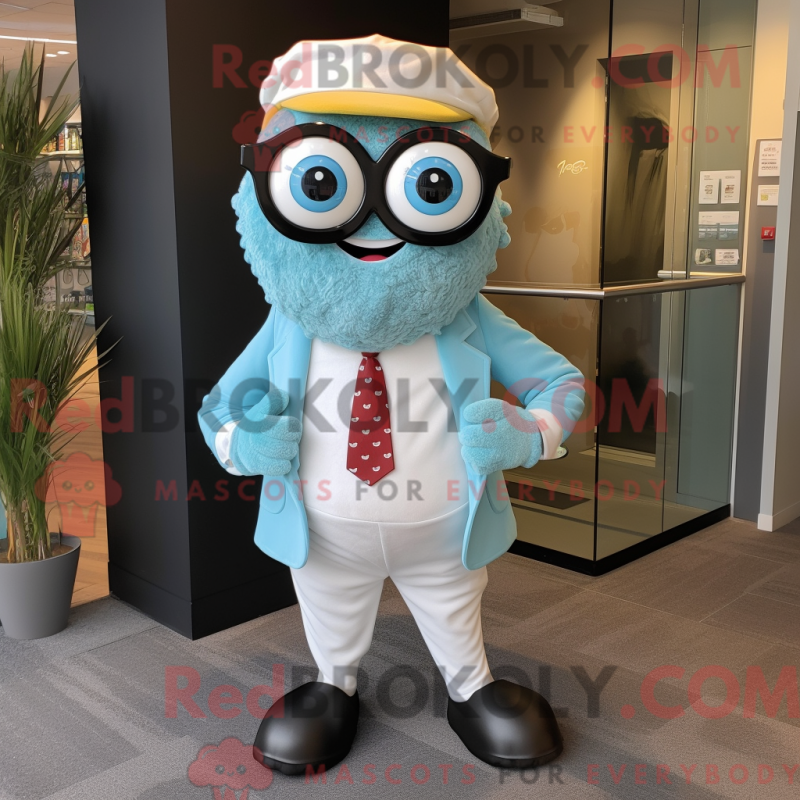 Mascot character of a Sky Blue Oyster dressed with a Dress Pants and Eyeglasses Mascot character of a Sky Blue Oyster dressed with a Dress Pants and Eyeglasses