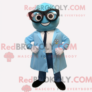 Mascot character of a Sky Blue Oyster dressed with a Dress Pants and Eyeglasses
