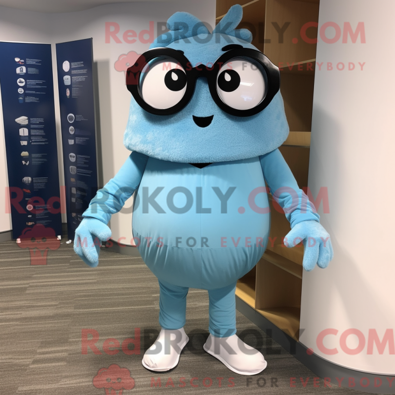 Mascot character of a Sky Blue Oyster dressed with a Dress Pants and Eyeglasses Mascot character of a Sky Blue Oyster dressed with a Dress Pants and Eyeglasses