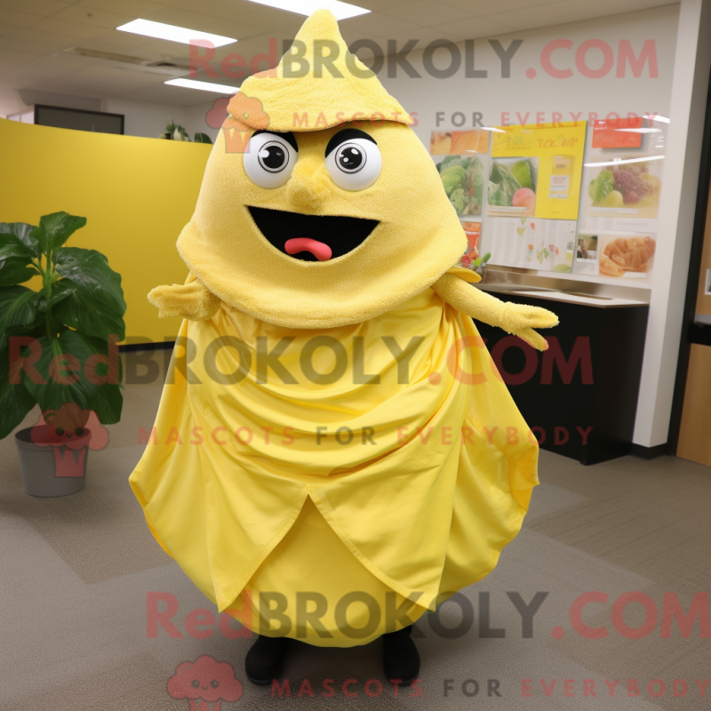 Mascot character of a Lemon Yellow Fajitas dressed with a Skirt and Shawl pins Mascot character of a Lemon Yellow Fajitas dressed with a Skirt and Shawl pins