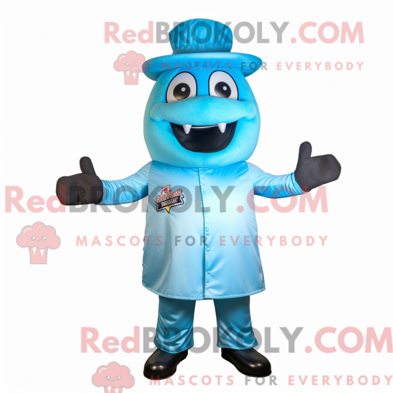 Mascot character of a Sky Blue Bbq Ribs dressed with a Turtleneck and Hats Mascot character of a Sky Blue Bbq Ribs dressed with a Turtleneck and Hats