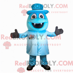 Mascot character of a Sky Blue Bbq Ribs dressed with a Turtleneck and Hats