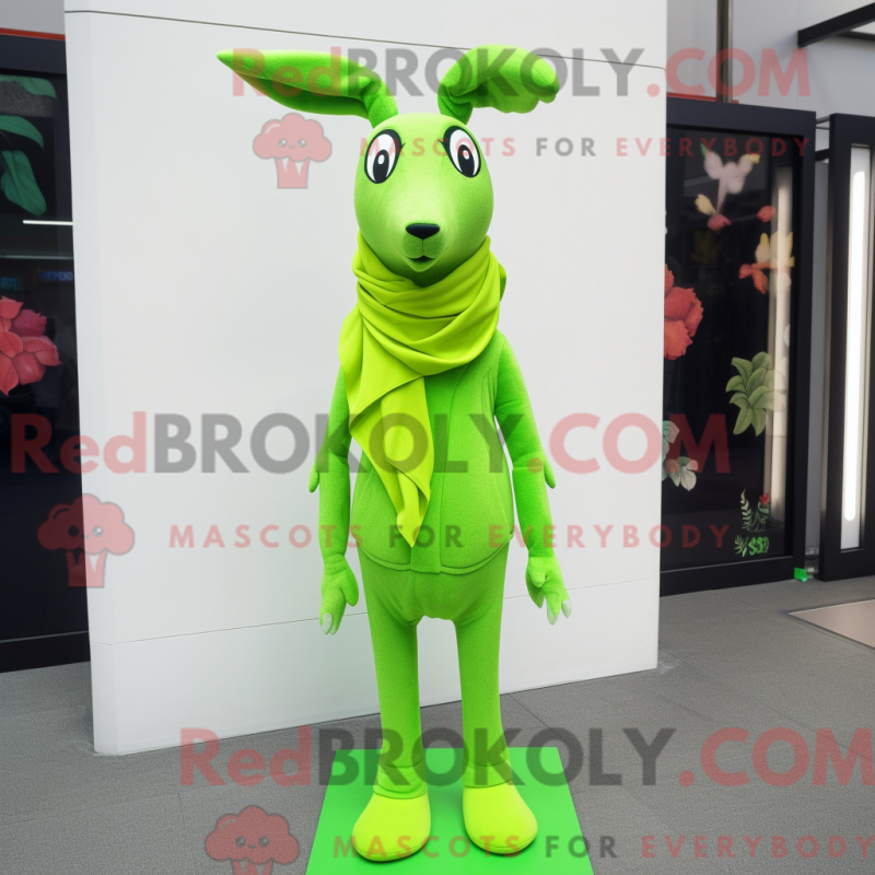 Mascot character of a Lime Green Roe Deer dressed with a Long Sleeve Tee and Scarf clips Mascot character of a Lime Green Roe Deer dressed with a Long Sleeve Tee and Scarf clips