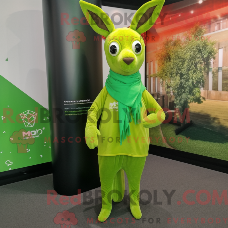 Mascot character of a Lime Green Roe Deer dressed with a Long Sleeve Tee and Scarf clips Mascot character of a Lime Green Roe Deer dressed with a Long Sleeve Tee and Scarf clips