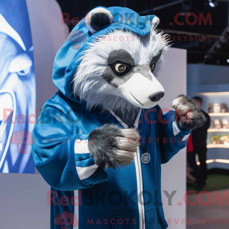 Mascot character of a Blue Badger dressed with a Hoodie and Earrings Mascot character of a Blue Badger dressed with a Hoodie and Earrings