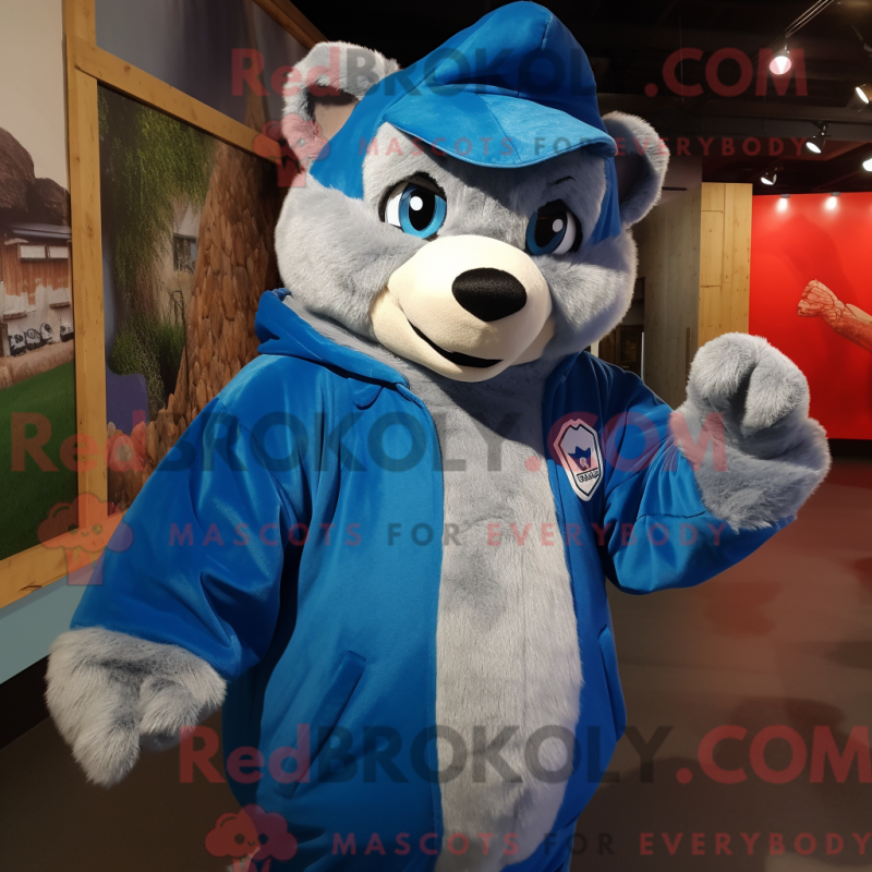 Mascot character of a Blue Badger dressed with a Hoodie and Earrings Mascot character of a Blue Badger dressed with a Hoodie and Earrings