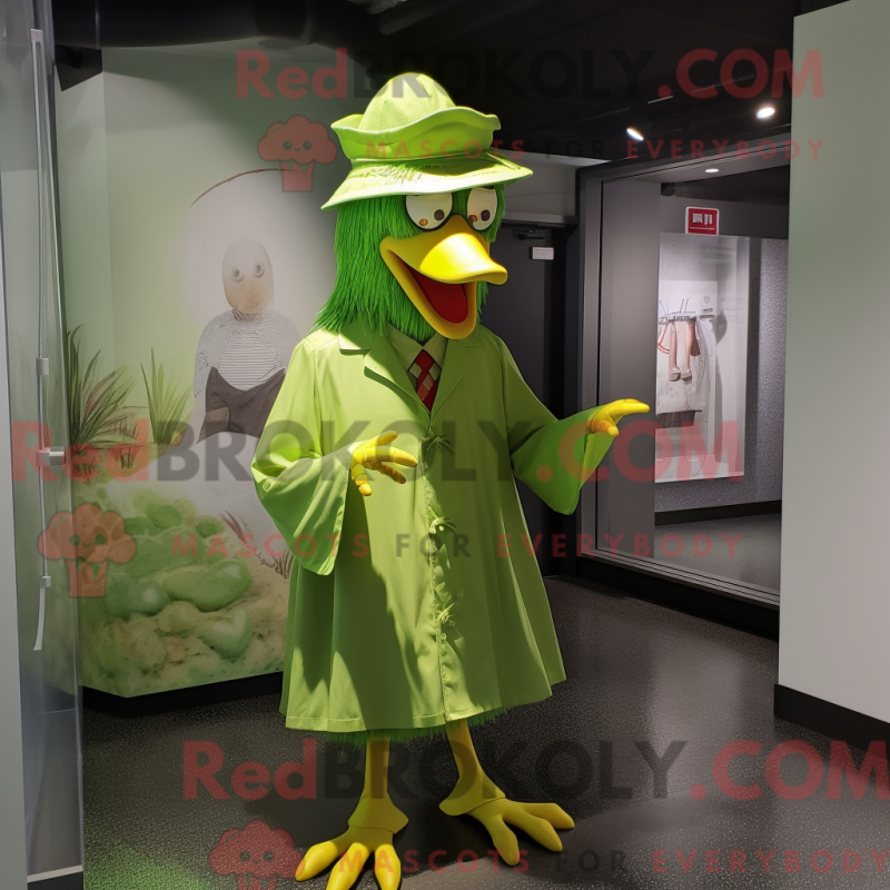 Mascot character of a Lime Green Rooster dressed with a Raincoat and Hat pins Mascot character of a Lime Green Rooster dressed with a Raincoat and Hat pins