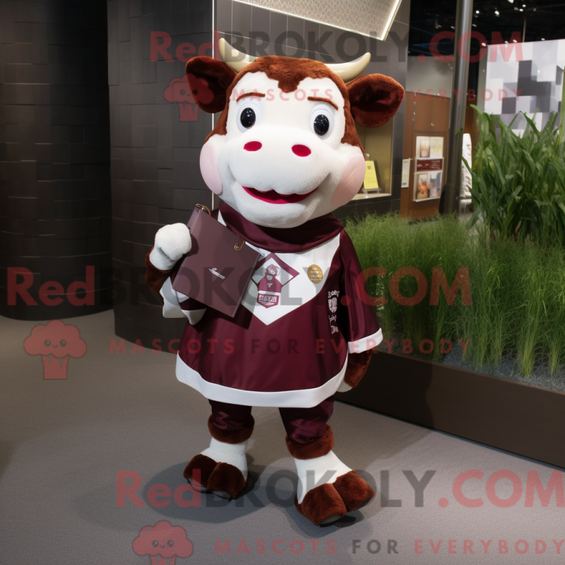 Mascot character of a Maroon Hereford Cow dressed with a Mini Skirt and Coin purses Mascot character of a Maroon Hereford Cow dressed with a Mini Skirt and Coin purses