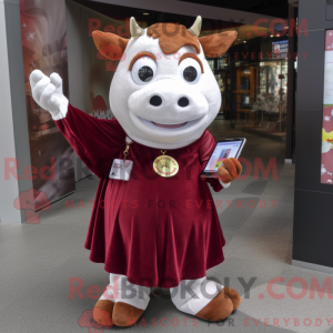 Mascot character of a Maroon Hereford Cow dressed with a Mini Skirt and Coin purses