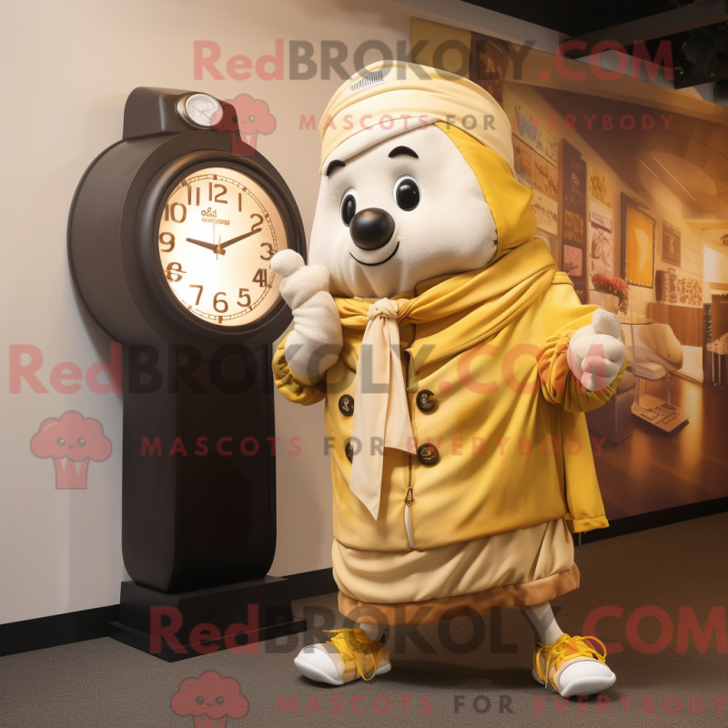Mascot character of a Gold Wrist Watch dressed with a Cargo Shorts and Shawls Mascot character of a Gold Wrist Watch dressed with a Cargo Shorts and Shawls