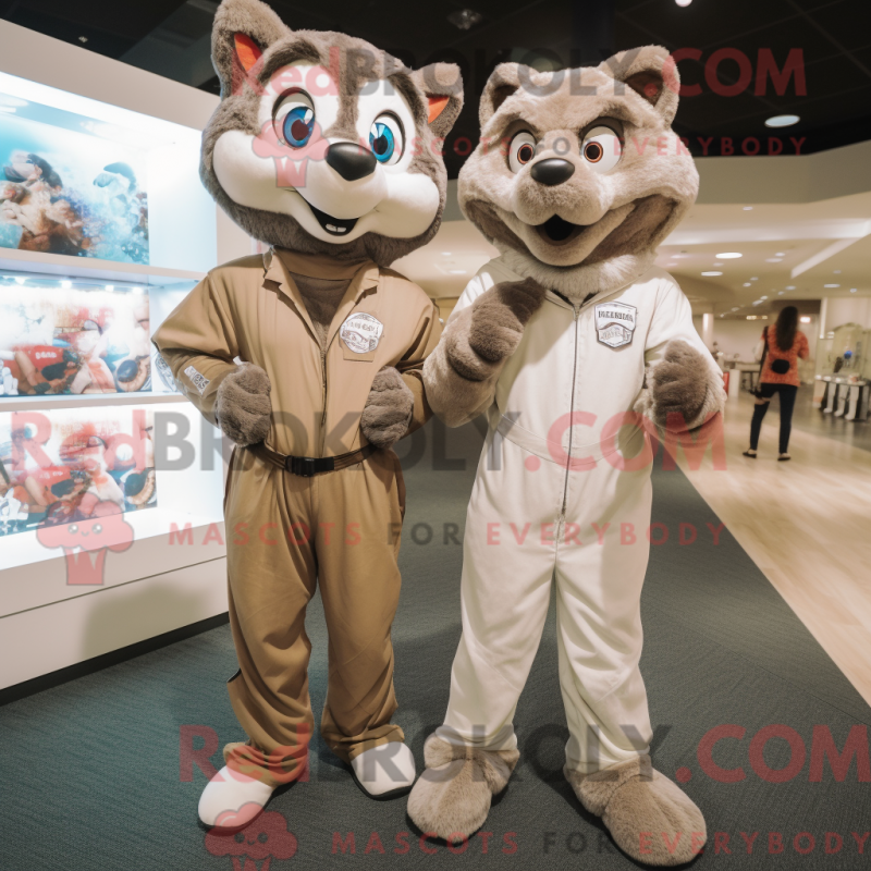 Mascot character of a Tan Say Wolf dressed with a Jumpsuit and Smartwatches