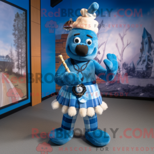 Mascot character of a Blue Bagpipe dressed with a Leggings and Mittens