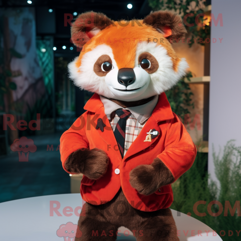 Mascot character of a Olive Red Panda dressed with a Sweater and Bow ties Mascot character of a Olive Red Panda dressed with a Sweater and Bow ties