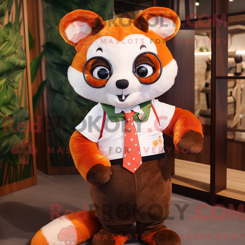 Mascot character of a Olive Red Panda dressed with a Sweater and Bow ties Mascot character of a Olive Red Panda dressed with a Sweater and Bow ties