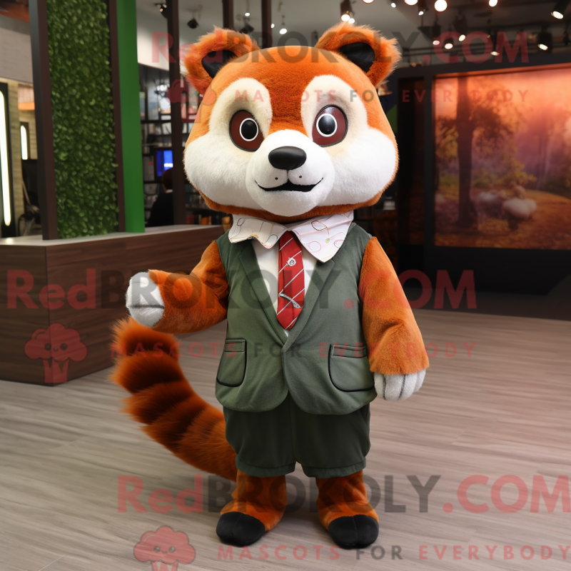 Mascot character of a Olive Red Panda dressed with a Sweater and Bow ties Mascot character of a Olive Red Panda dressed with a Sweater and Bow ties