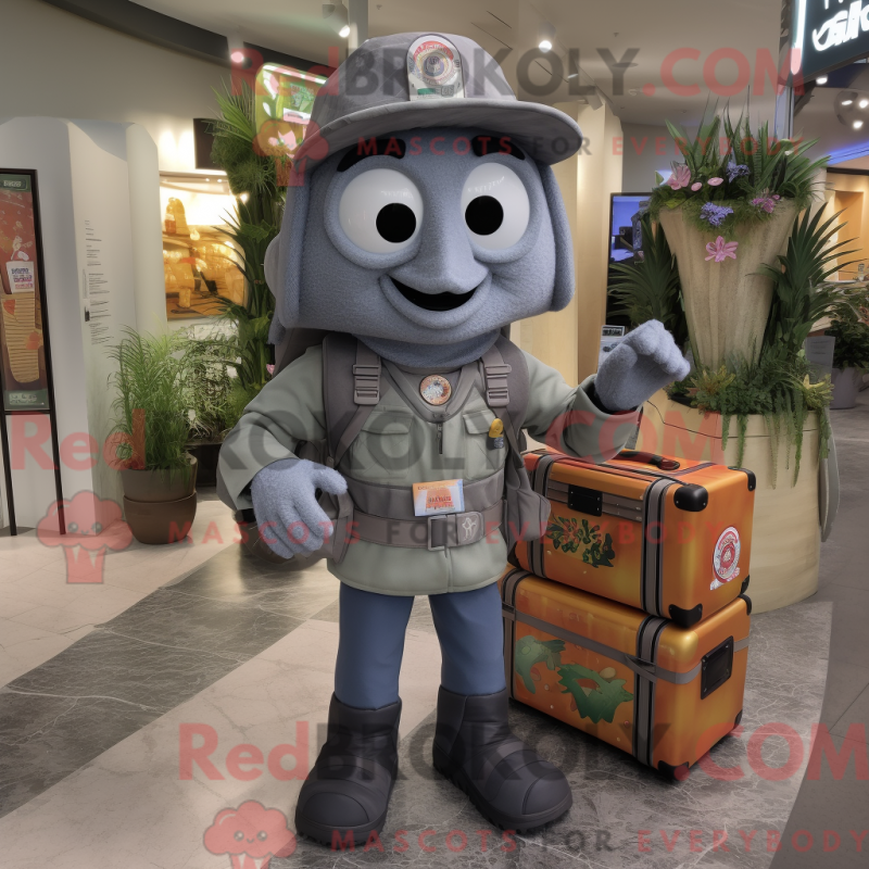 Mascot character of a Gray Enchiladas dressed with a Cargo Pants and Digital watches Mascot character of a Gray Enchiladas dressed with a Cargo Pants and Digital watches