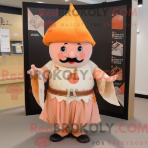 Mascot character of a Peach Samurai dressed with a Dress Shirt and Shawl pins