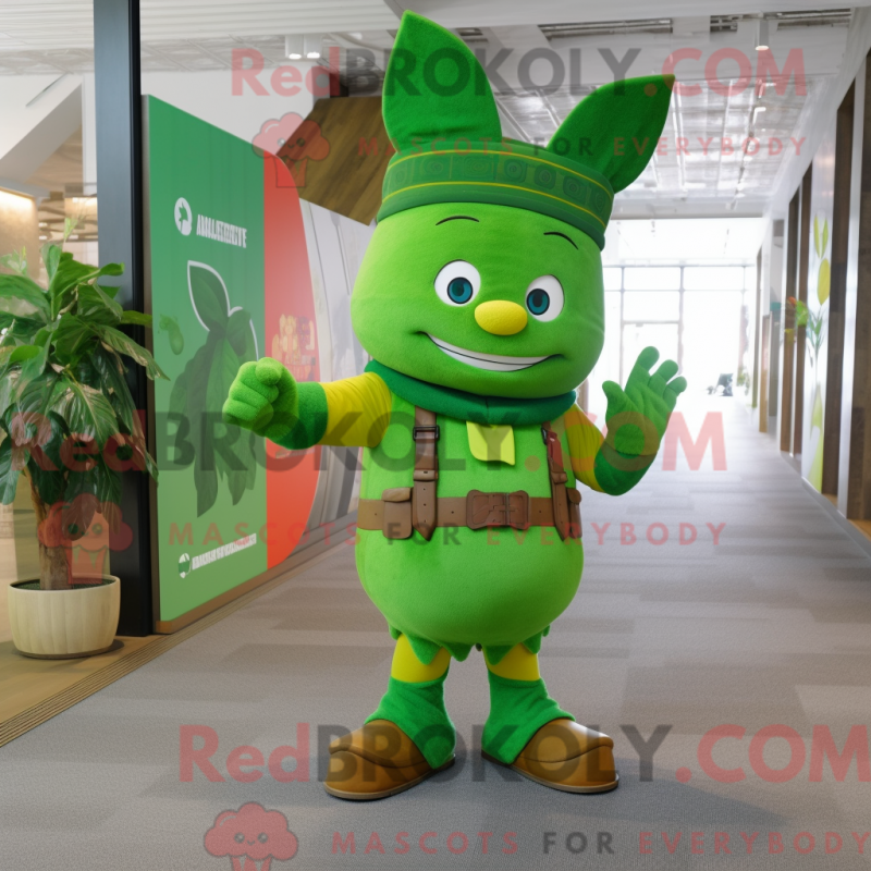 Mascot character of a Green Chief dressed with a Romper and Cummerbunds Mascot character of a Green Chief dressed with a Romper and Cummerbunds