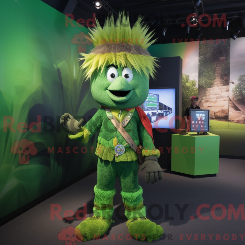 Mascot character of a Green Chief dressed with a Romper and Cummerbunds Mascot character of a Green Chief dressed with a Romper and Cummerbunds