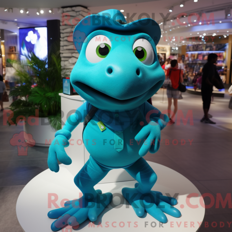 Mascot character of a Turquoise Frog dressed with a Polo Shirt and Brooches Mascot character of a Turquoise Frog dressed with a Polo Shirt and Brooches