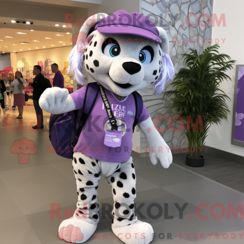 Mascot character of a Lavender Cheetah dressed with a Leggings and Messenger bags Mascot character of a Lavender Cheetah dressed with a Leggings and Messenger bags