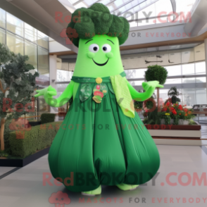 Mascot character of a Broccoli dressed with a Ball Gown and Scarf clips