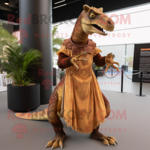 Brown Parasaurolophus mascot costume character dressed with a Maxi Dress and Belts