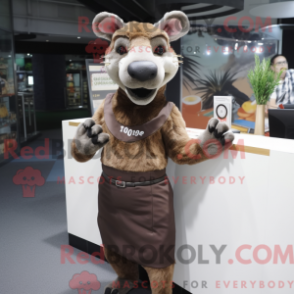 Mascot character of a Brown Thylacosmilus dressed with a Pencil Skirt and Bracelets