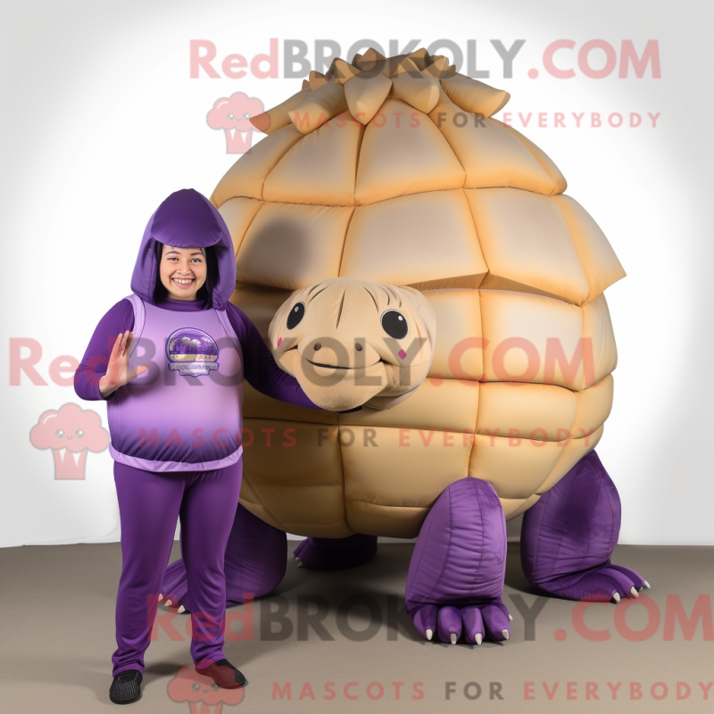 Mascot character of a Purple Glyptodon dressed with a Capri Pants and Wraps Mascot character of a Purple Glyptodon dressed with a Capri Pants and Wraps