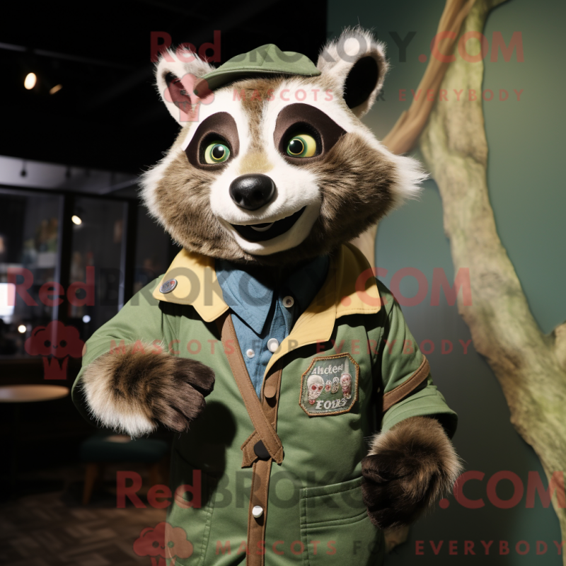 Mascot character of a Green Raccoon dressed with a Button-Up Shirt and Shawls Mascot character of a Green Raccoon dressed with a Button-Up Shirt and Shawls